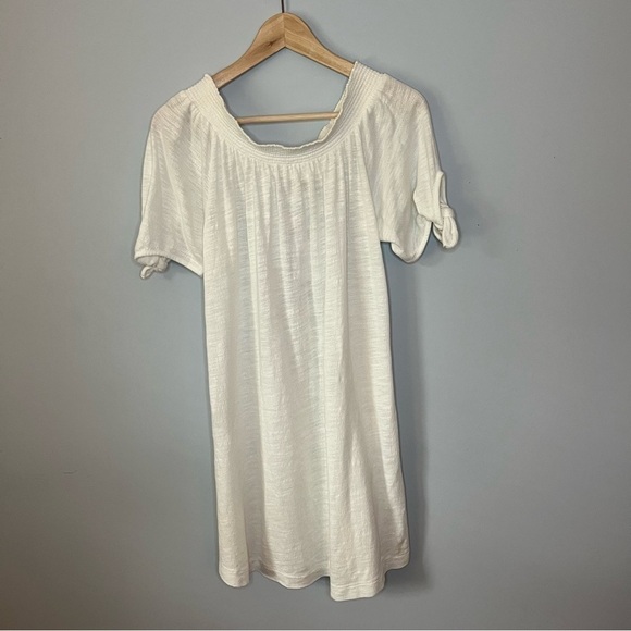 Roxy Bright Blue Sky Off The Shoulder White Cotton Knot Tie Mini Dress Sz M NWT - Picture 4 of 15